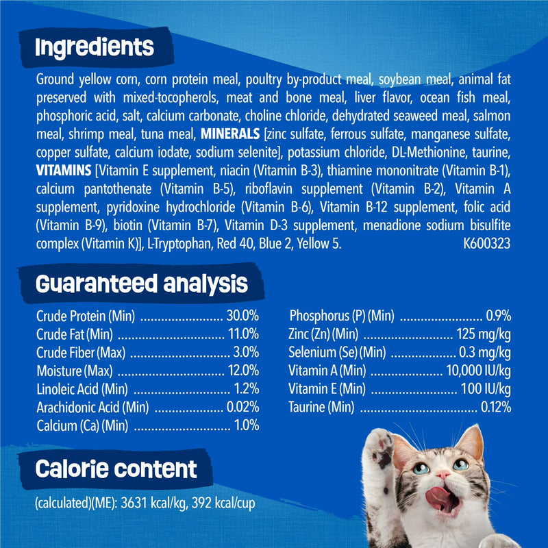 Purina Friskies Dry Cat Food Seafood Sensations with Salmon, Tuna, and Shrimp Flavors, 16 lb Bag
