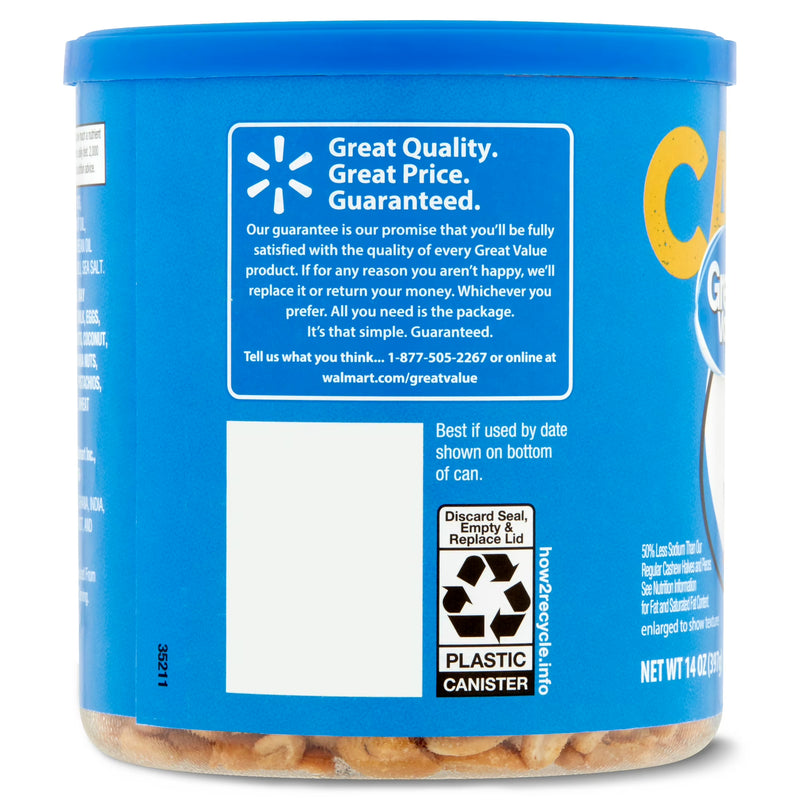 Great Value Lightly Salted Cashew Halves & Pieces, 14 oz