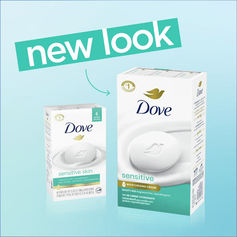 Dove Beauty Bar Soap for Women Sensitive Skin Fragrance Free and Hypoallergenic, 2.6 oz