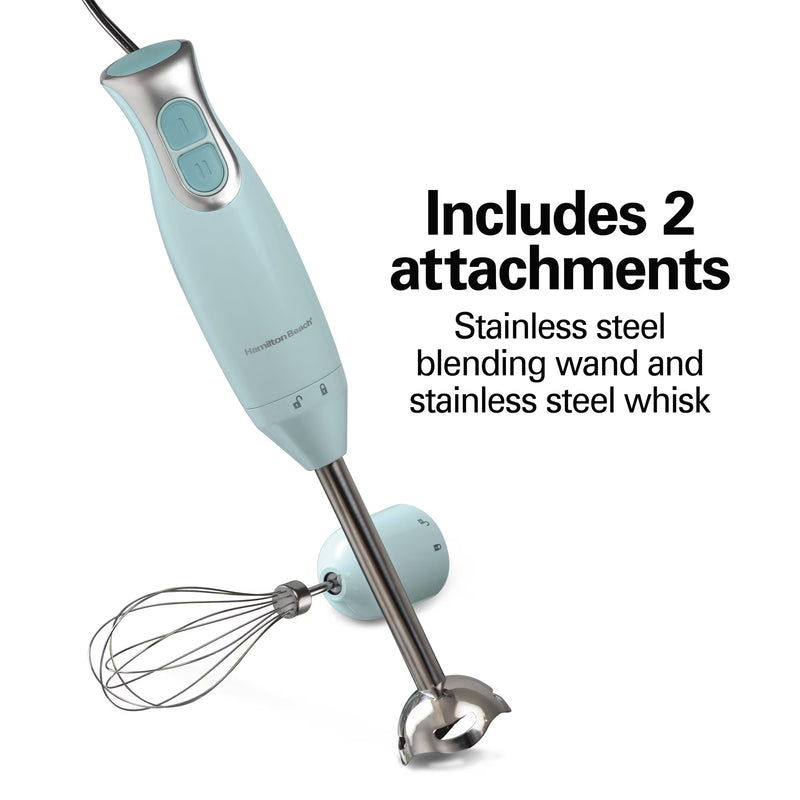 Hamilton Beach 2 Speed Immersion Blender with Stainless Steel Blending Wand and Whisk, Ice Blue