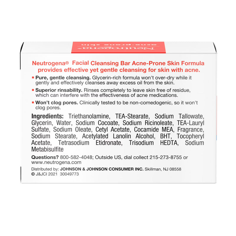 Neutrogena Acne Face Wash Bar, Acne Treatment for Acne-Prone Skin, Facial Cleanser, 3.5 oz