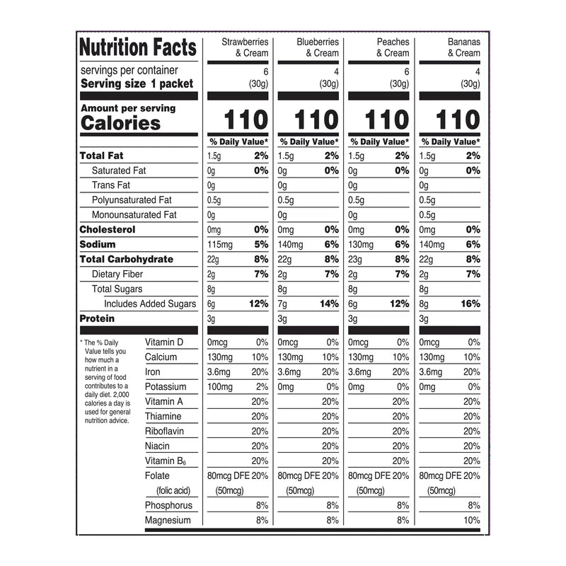 Great Value Fruit & Cream Instant Oatmeal Variety Pack, 1.05 oz, 20 Count
