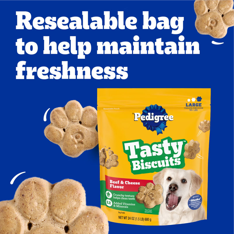 Pedigree Large Tasty Biscuits Dog Treats, Beef & Cheese Flavor, 24-oz Bag