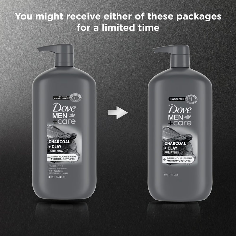 Dove Men+Care Elements Liquid Body Wash and Face Wash Charcoal + Clay Nourishing Cleanser, 30 oz