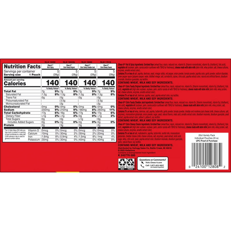 Cheez-It Variety Pack Baked Snack Crackers, Lunch Snacks, 20 Count