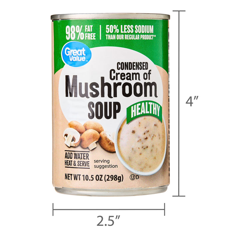 Great Value 98% Fat Free and 50% Less Sodium Cream of Mushroom Condensed Soup, 10.5 oz