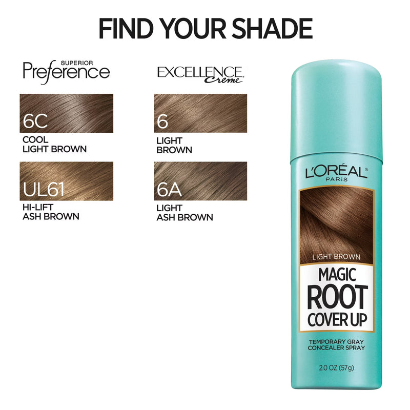 L'Oreal Paris Magic Root Cover Up Temporary Gray Concealer Spray, Light Brown, 2 oz