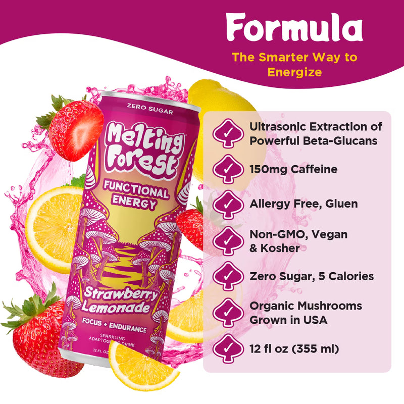 Melting Forest Mushroom Energy Drink Strawberry Lemonade 12 Pack