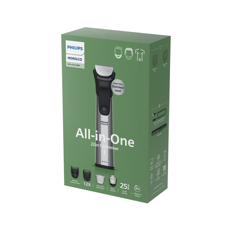 Philips Norelco All-In-One 7000 Series 22-Piece Trimmer - Electric Shaver and Clipper For Face, Beard, Hair & Body, Self-Sharpening Full Metal Blades, 25 Length Settings (0.5-16 Mm), MG7965/49
