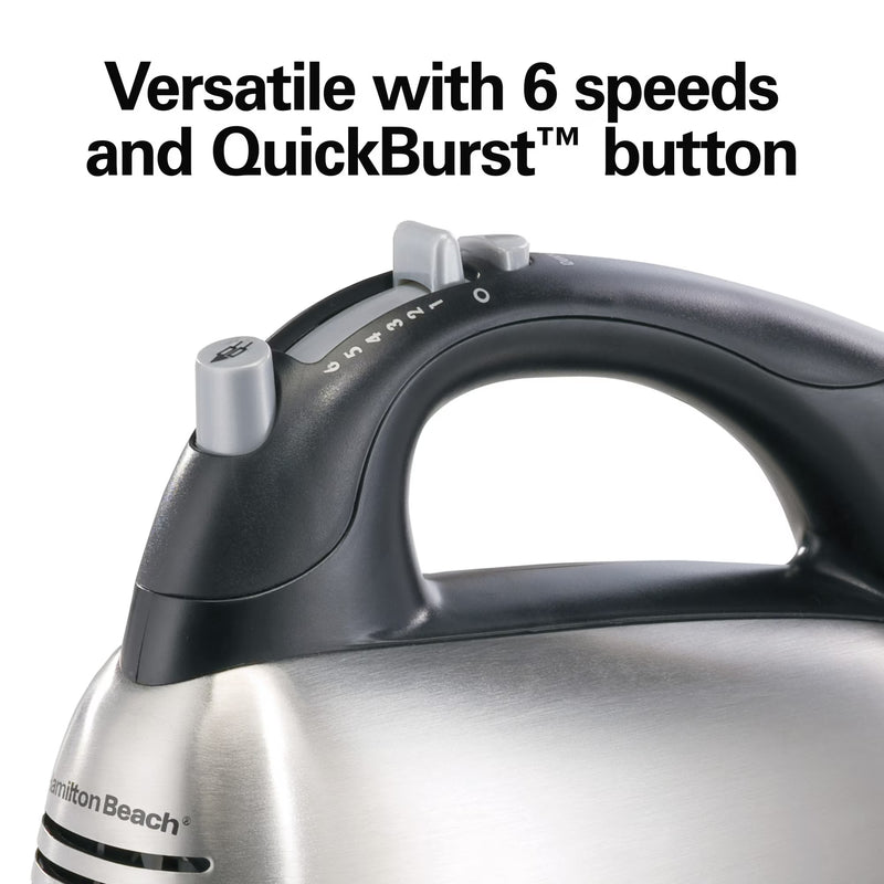 Hamilton Beach 6-Speed Electric Hand Mixer with SoftScrape Beaters, 5 Attachments & Case, Mixer for Kitchen, Black