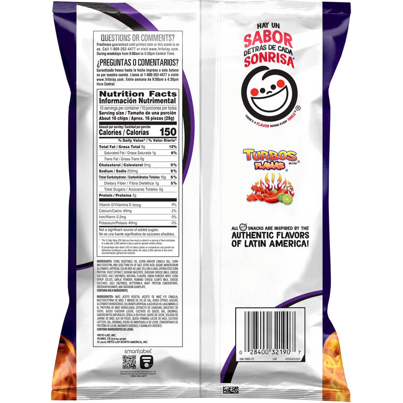 Sabritas Turbos Flamas Flavored Corn Snacks, 10 oz Bag