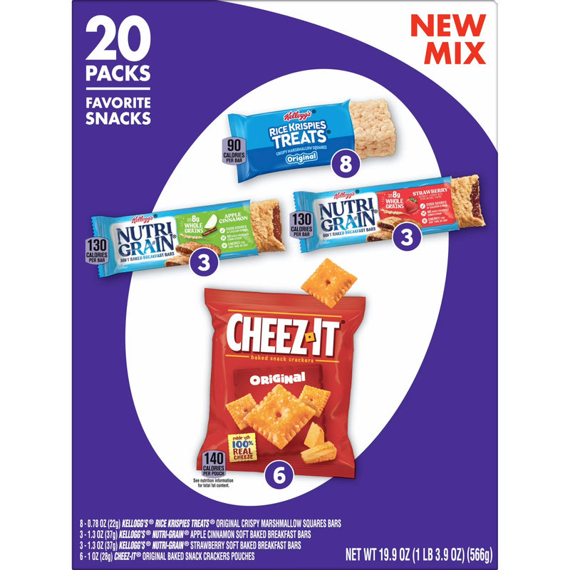 Kellogg's Variety Pack Chewy Assorted Snacks, Ready-to-Eat, Lunch Snacks, 19.9 oz, 20 Count