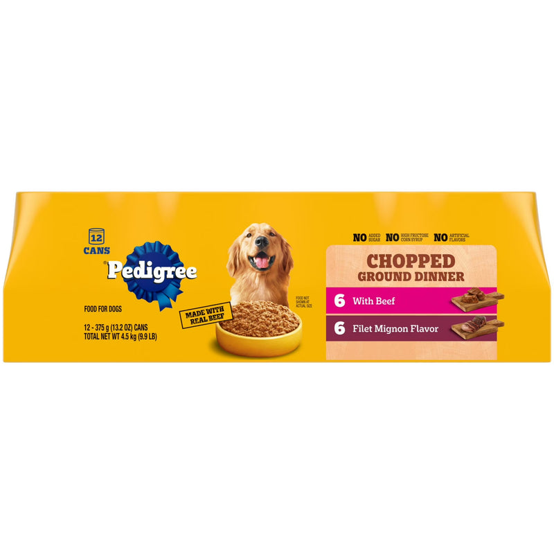 Pedigree Chopped Ground Dinner Filet Mignon & Beef Variety Pack Wet Dog Food, (12) 13.2 Oz Cans