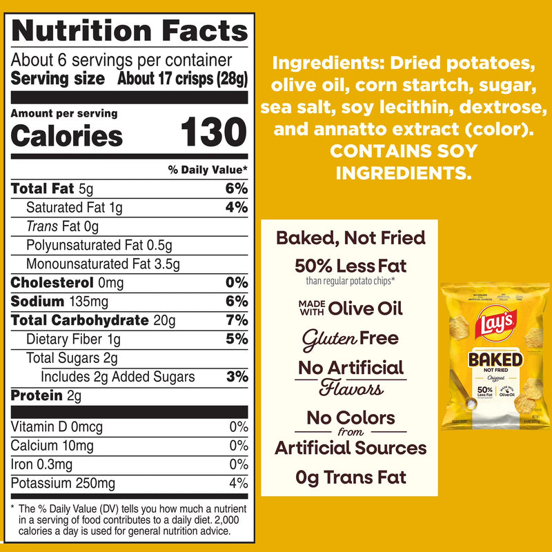Baked Lay’s 50% Less Fat Original Potato Chips Bag, 6.25 oz