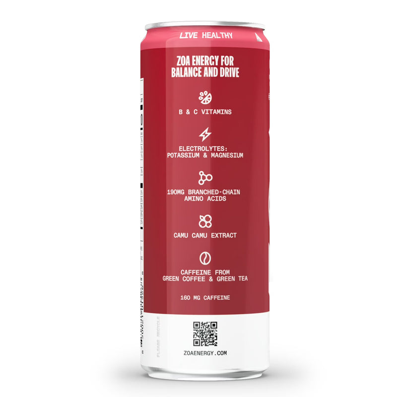 ZOA Zero Sugar Energy Drink, Cherry Limeade 12oz (12-Pack)