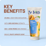 St. Ives BHA Apricot Face Scrub, Facial Exfoliant for Acne Prone Skin, 6oz