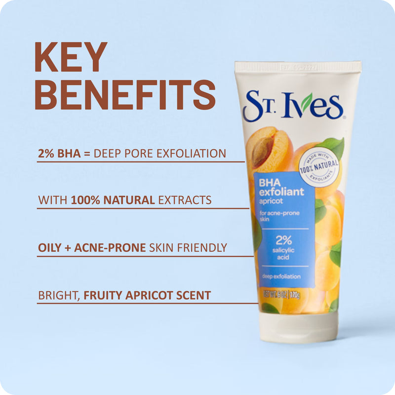 St. Ives BHA Apricot Face Scrub, Facial Exfoliant for Acne Prone Skin, 6oz