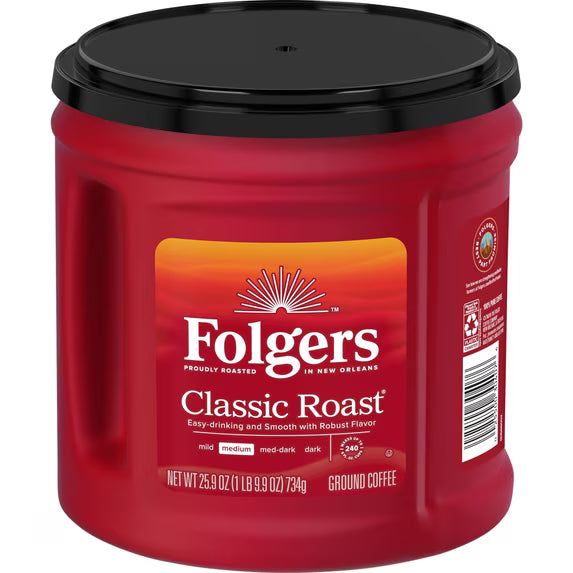 Folgers Classic Roast Ground Coffee, Medium Roast, 25.9 oz Canister