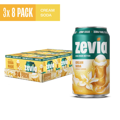(3 pack) Zevia Zero Calorie, No Sugar Cream Soda Pop, 12 fl oz, 8 Pack Cans
