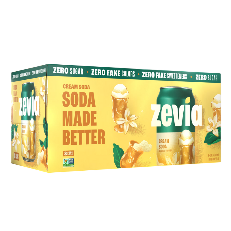 (3 pack) Zevia Zero Calorie, No Sugar Cream Soda Pop, 12 fl oz, 8 Pack Cans