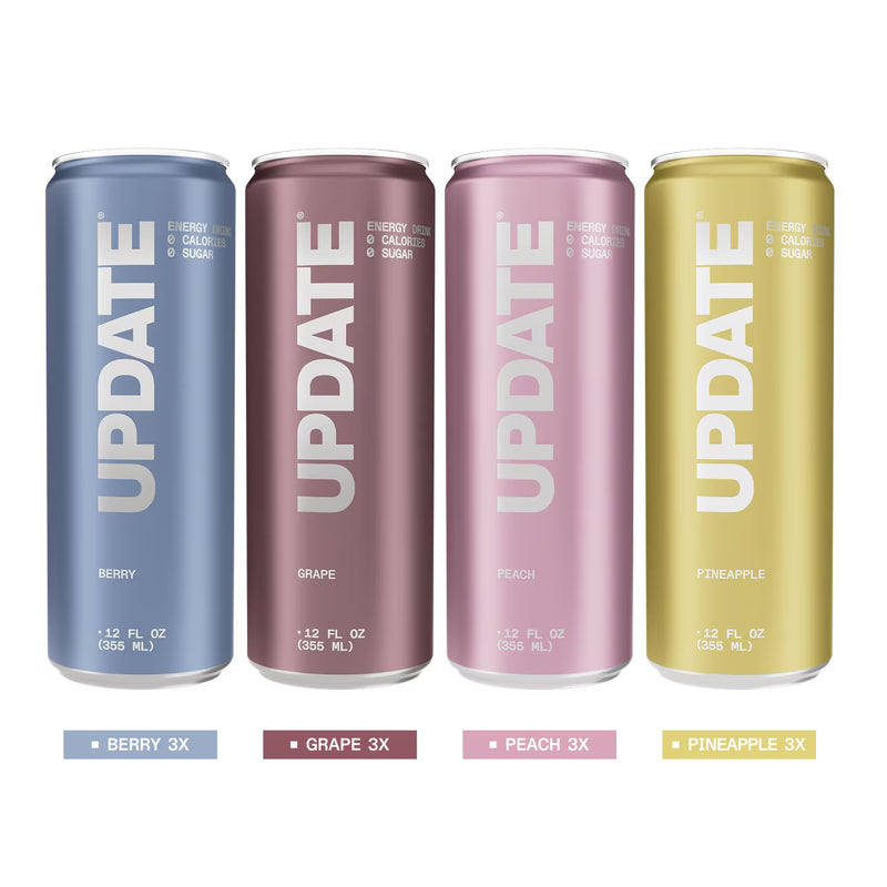 UPDATE Energy Drink, Caffeine Free, Zero Sugar, Variety 12-Pack, 12 fl oz, No Crash, Paraxanthine Powered