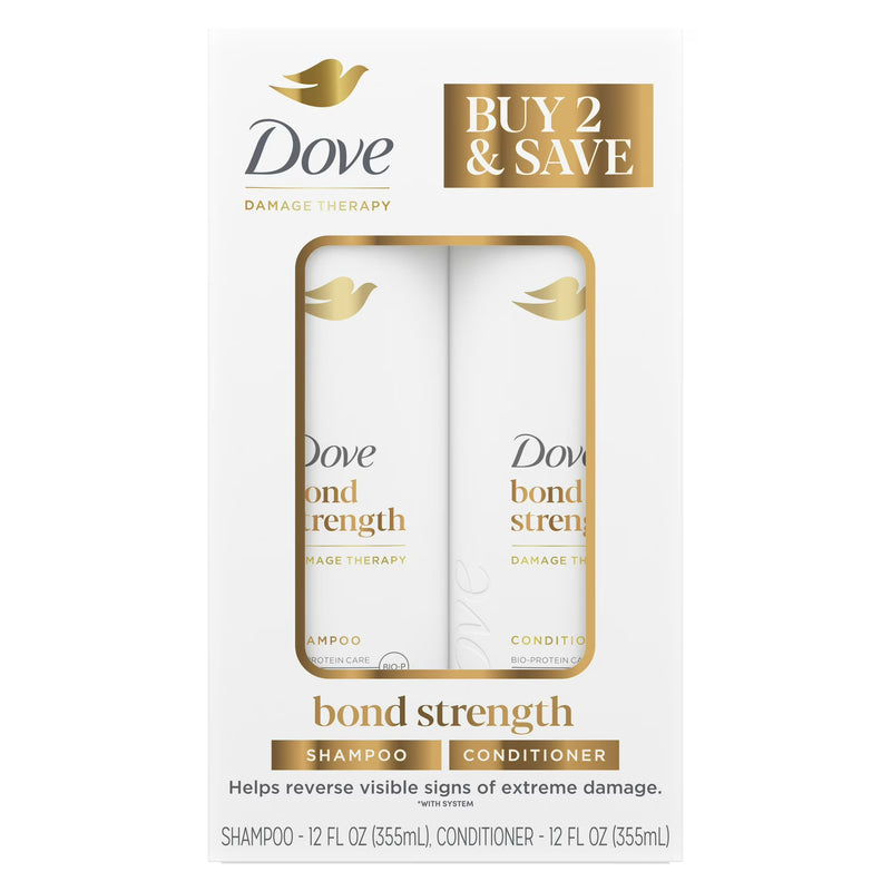 Dove Shampoo & Conditioner Set for Women Bond Strength with Peptide Complex, 12 Fl oz 2 Count Squeeze Bottles