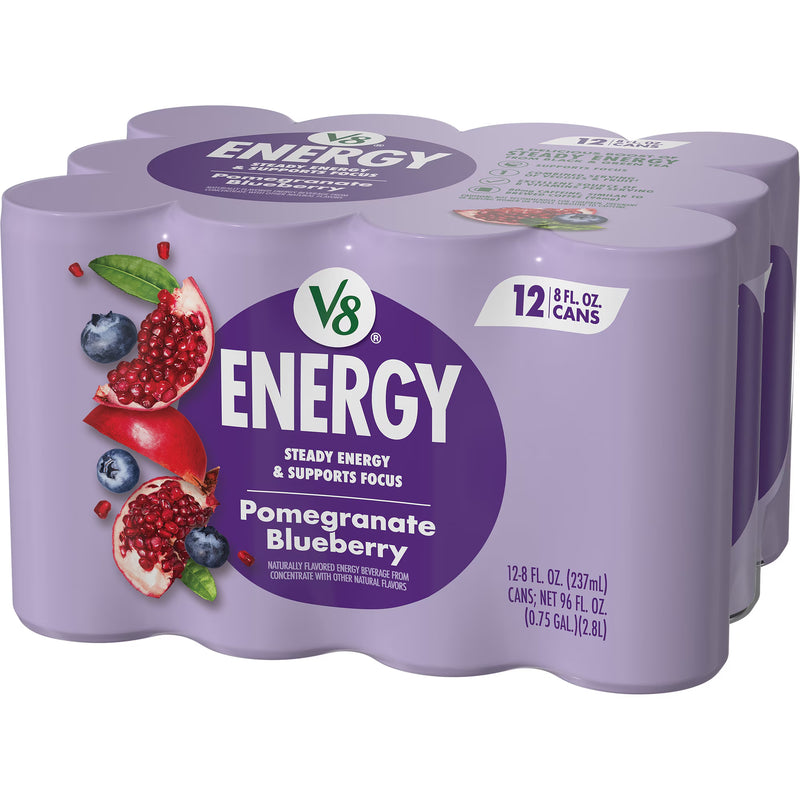V8 Energy Pomegranate Blueberry Energy Drink, 8 fl oz Can, 12 Pack