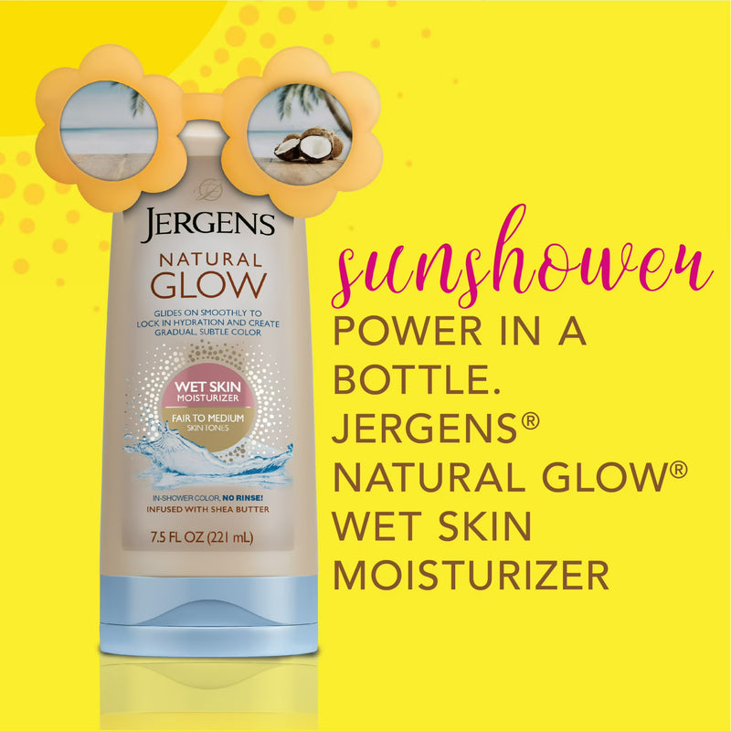 Jergens Natural Glow Wet Skin Moisturizer In-Shower Self Tanner Medium to Tan Skin, 7.5 fl oz