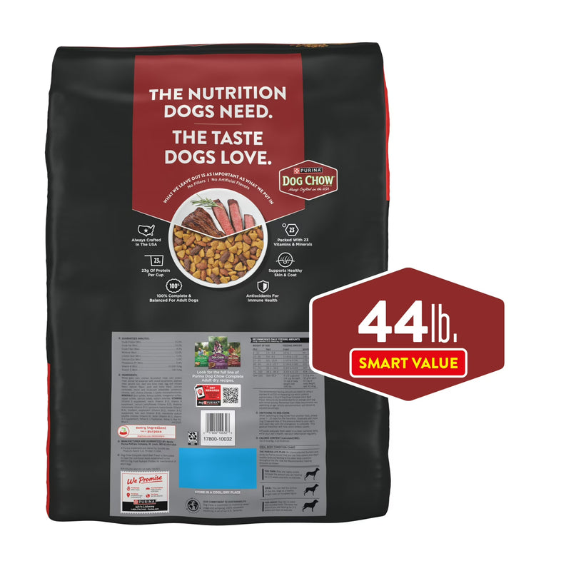 Purina Dog Chow Complete Adult Dry Dog Food for Adult Dogs, Kibble Beef Flavor, 44 lb Bag