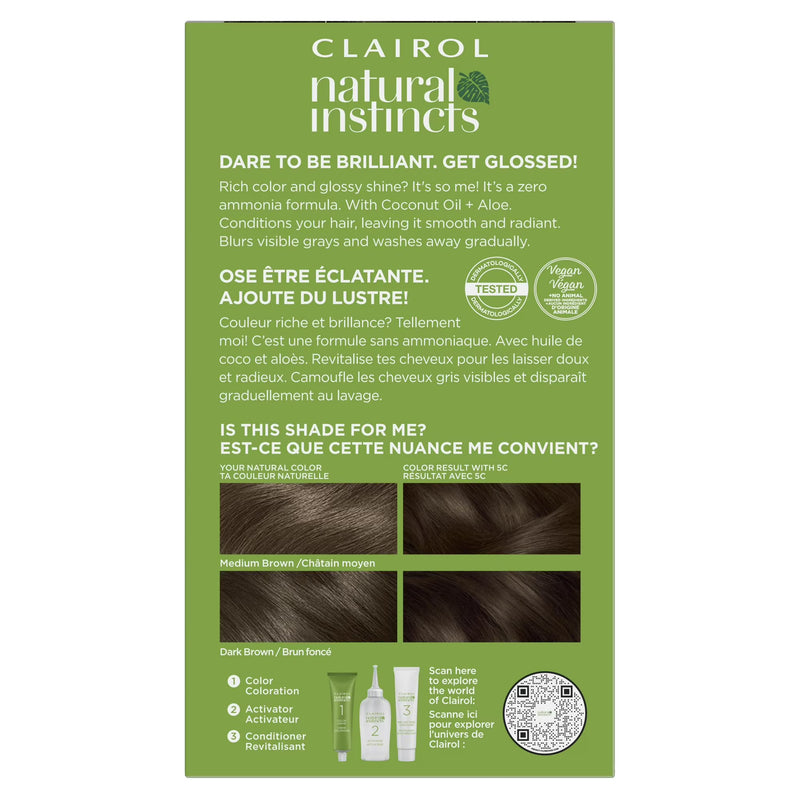 Clairol Natural Instincts Demi-Permanent Hair Color Creme, 5C Medium Brown, Hair Dye, 1 Application
