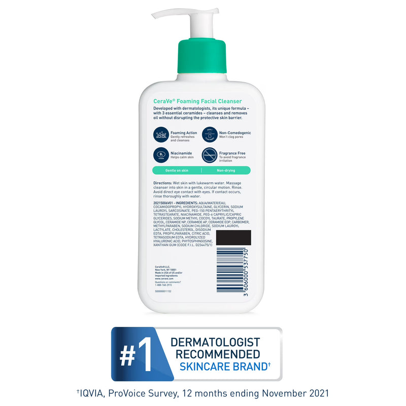 CeraVe Foaming Facial Cleanser for Normal to Oily Skin, 12 fl oz