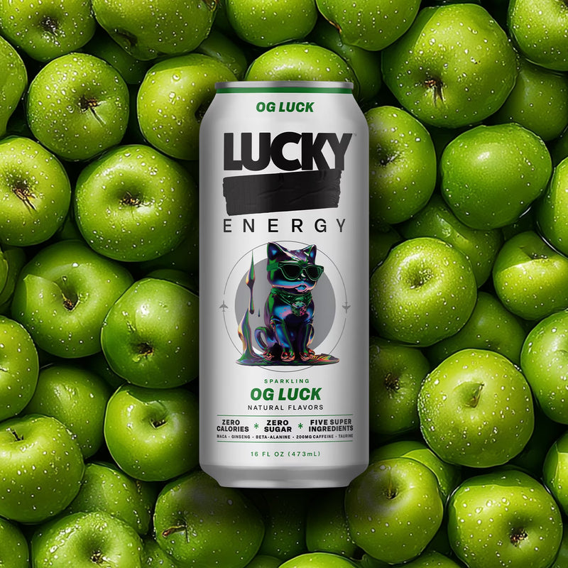 Lucky Energy Sugar Free Energy Drinks 16 fl oz Can, OG Luck with Maca, Ginseng, Taurine, Beta-Alanine, 200mg Caffeine, Zero Calories