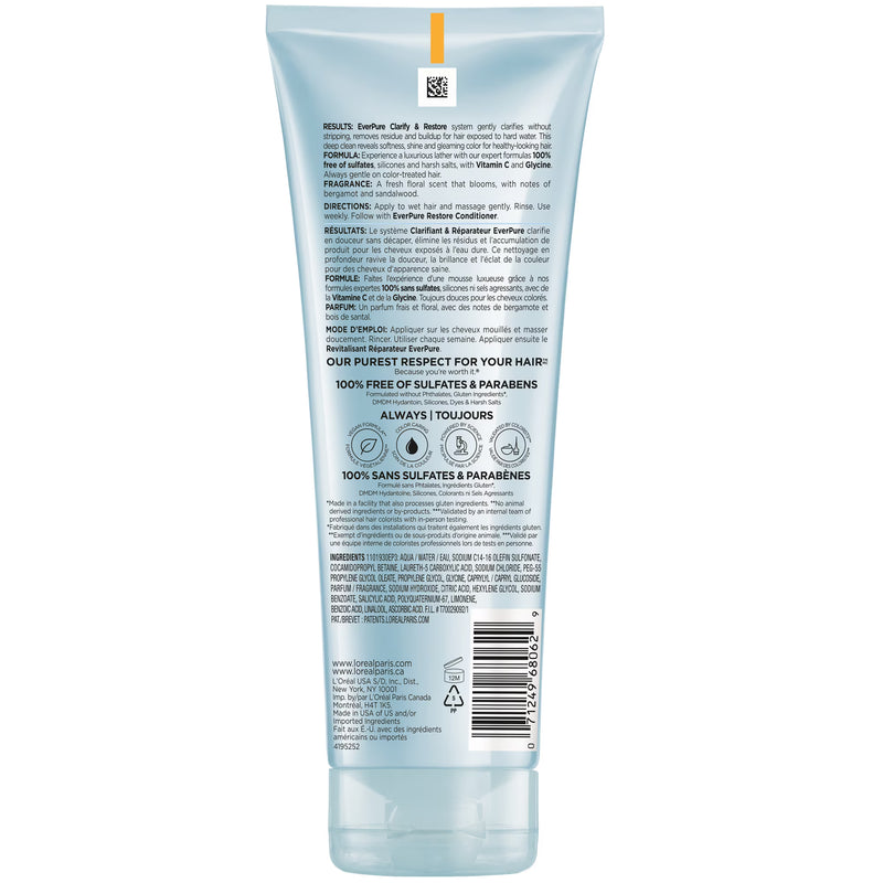 L'Oreal Paris Ever Pure Clarifying Shampoo with Vitamin C, Glycine, for All Hair Types, 6.8 fl oz