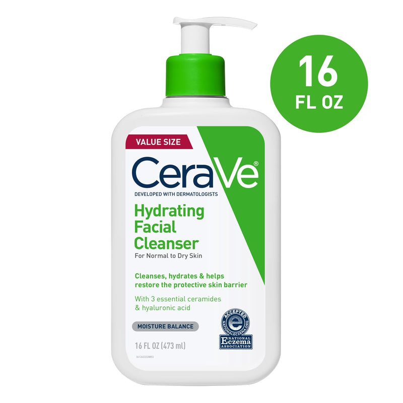 CeraVe Hydrating Facial Cleanser for Normal to Dry Skin, Daily Face Wash for Dryness, 16 fl oz