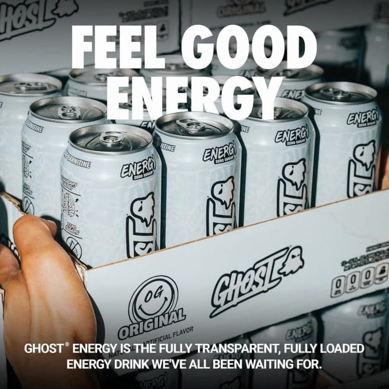 GHOST® ENERGY Zero Sugars Energy Drink, Original Flavor, 200mg Natural Caffeine, 16 fl oz, 12 Pack Cans