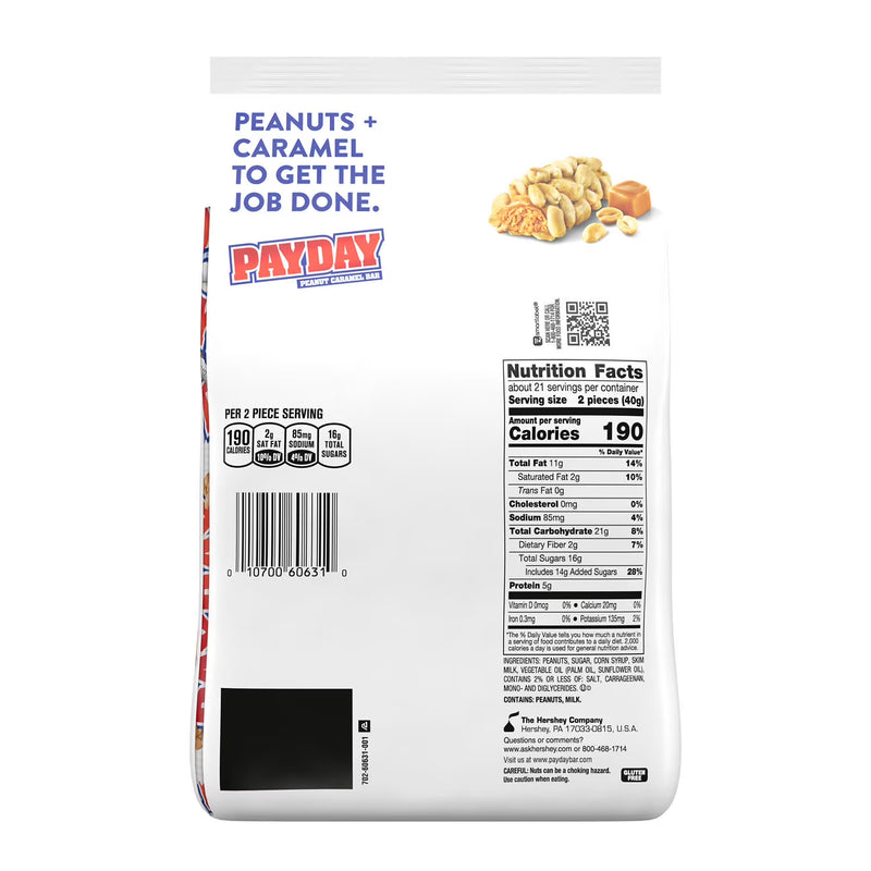 PAYDAY Peanut Caramel Snack Size, Candy Party Pack, 30.1 oz