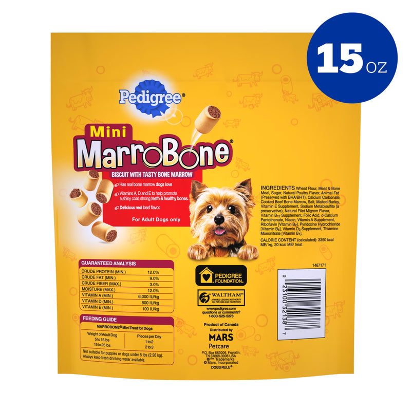 Pedigree Dry Dog Treats MarroBone Mini Real Beef Flavor, 15 oz. Bag