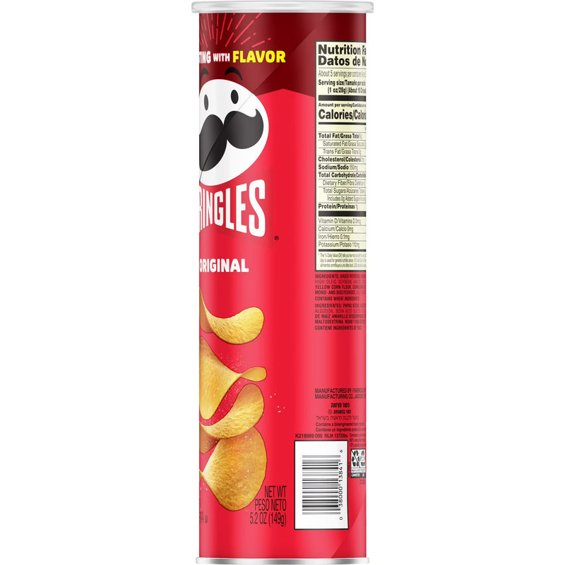 Pringles Original Potato Crisps Chips, Lunch Snacks, 5.2 oz Canister