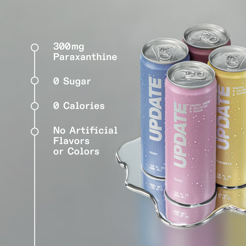 UPDATE Energy Drink, Caffeine Free, Zero Sugar, Variety 12-Pack, 12 fl oz, No Crash, Paraxanthine Powered