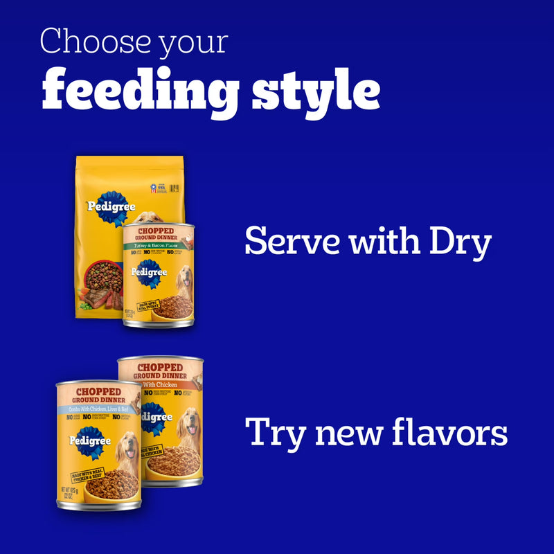 Pedigree Chopped Ground Dinner Filet Mignon & Beef Variety Pack Wet Dog Food, (12) 13.2 Oz Cans