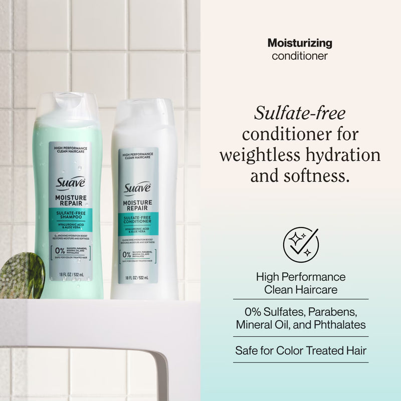 Suave Moisture Repair Sulfate-Free Conditioner with Hyaluronic Acid & Aloe Vera, 18 FL OZ