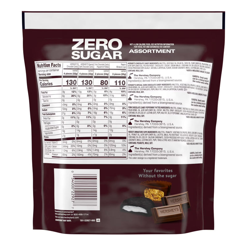 Hershey's, Reese's And York Zero Sugar Assorted Flavored Candy, Variety Bag 15.5 oz