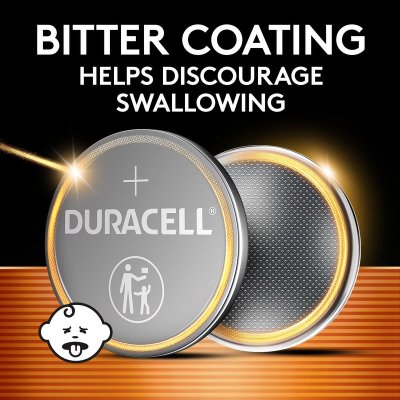 Duracell 2032 Lithium Coin Battery 3V, CR2032 Battery, Bitter Coating Discourages Swallowing, 4 Pack