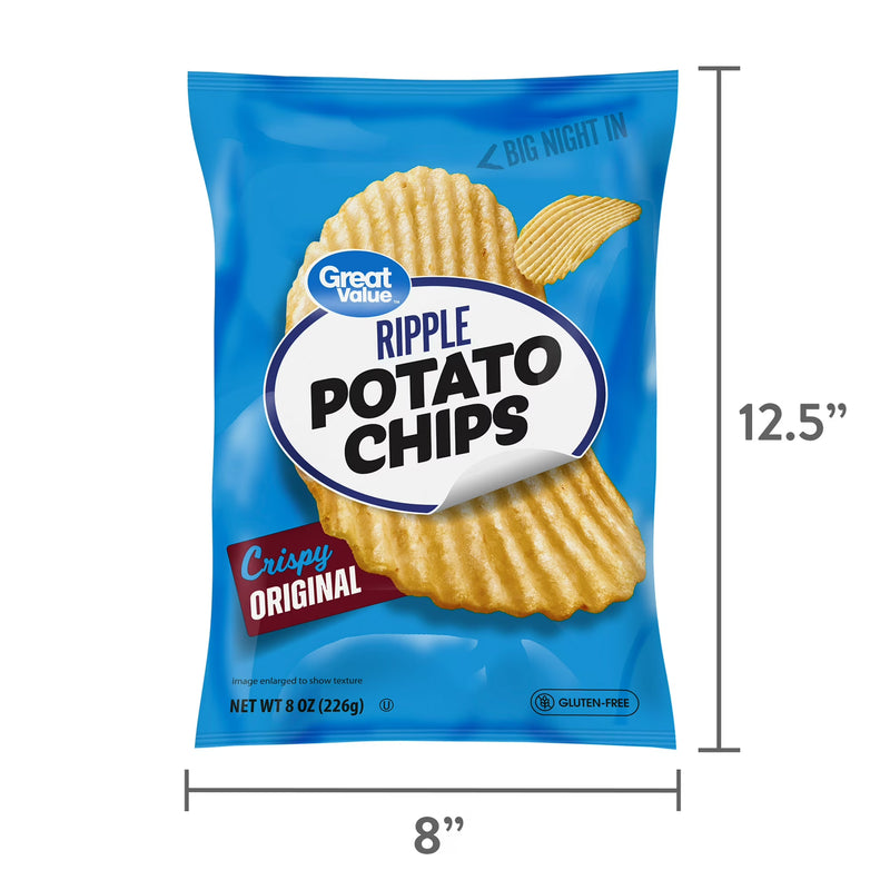 Great Value Original Rippled Potato Chips, 8 o