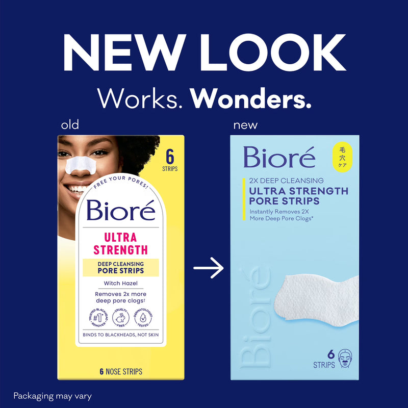 Biore Witch Hazel Ultra Deep Cleansing Blackhead Remover Pore and Nose Strips for Skin Care, 6 ct