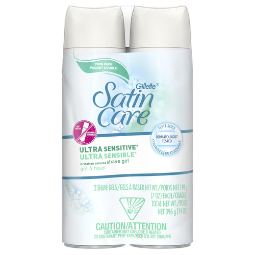 Gillette Satin Care Ultra Sensitive Women's Shaving Gel Twin Pack, Fragrance-Free, 14 oz