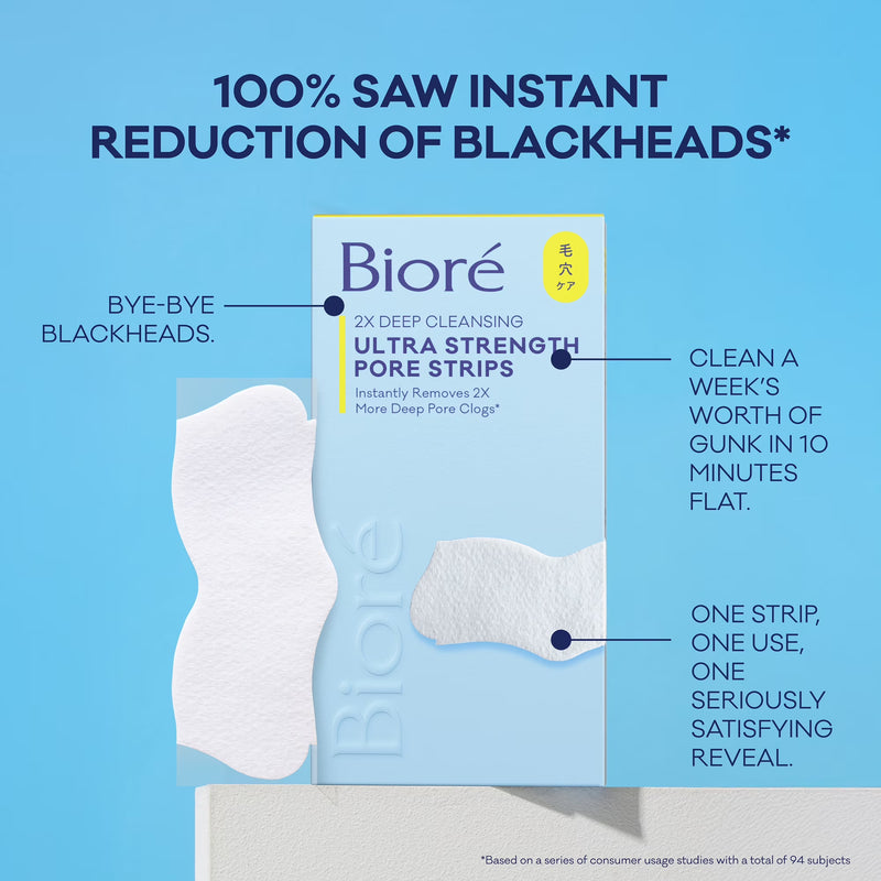 Biore Witch Hazel Ultra Deep Cleansing Blackhead Remover Pore and Nose Strips for Skin Care, 6 ct