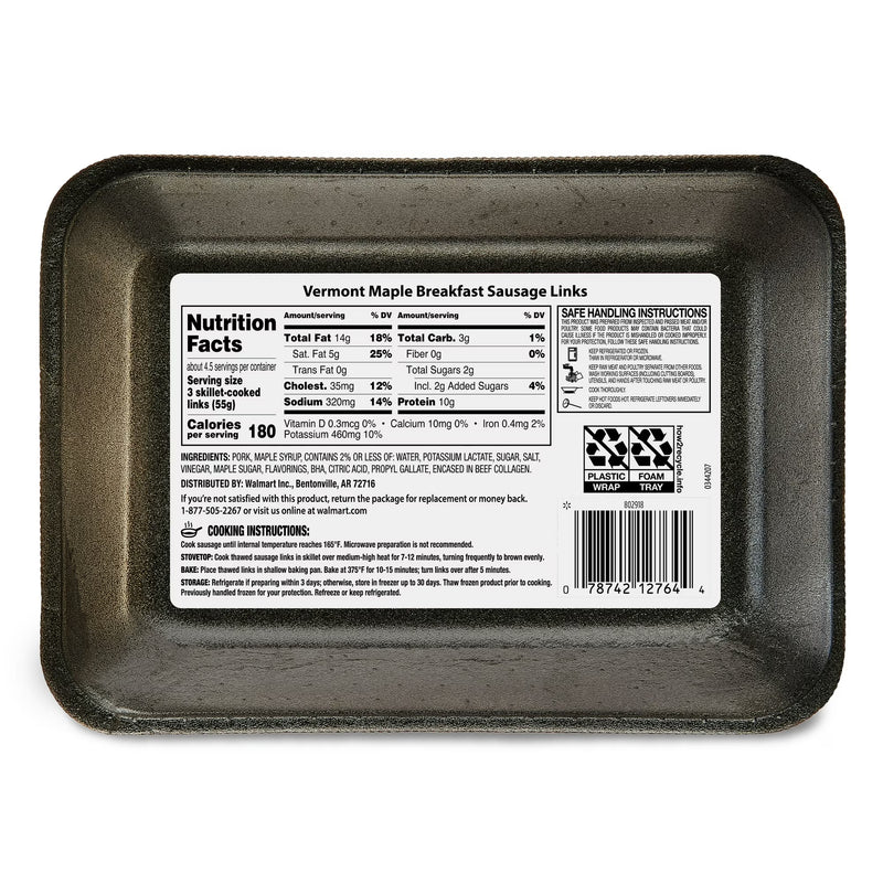 Great Value Uncooked Vermont Maple Breakfast Pork Sausage Links, 12 oz Package