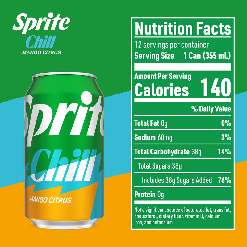 Sprite Chill Mango Citrus Soda Pop Cans, 12 fl oz, 12 Pack