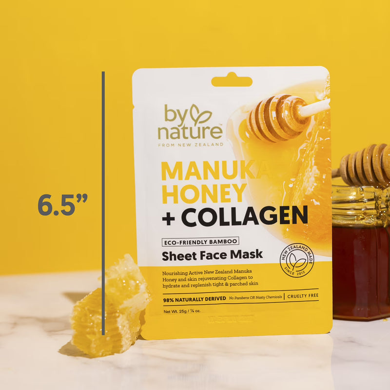 By Nature Skincare from New Zealand Manuka Honey And Collagen Sheet Face Mask to Nourish and Rejuvenate All Skin Types